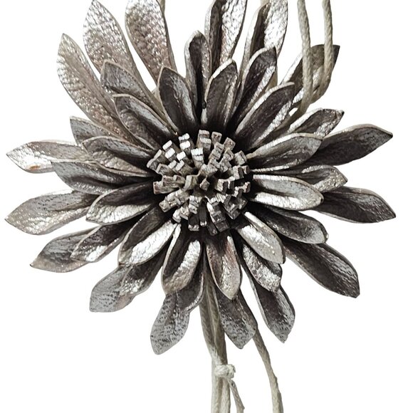 Handcrafted Silver Flower Beaded Cord Necklace Statement Fashion Jewelry Women - Picture 2 of 7